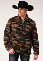 Roper Mens Camo Print Polar Fleece Pullover