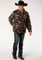 Roper Mens Camo Print Polar Fleece Pullover