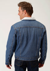 Roper Mens Blue With Sherpa Lining Denim Jacket - Flyclothing LLC