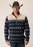 Roper Mens Navy Aztec Print Micro Fleece Pullover