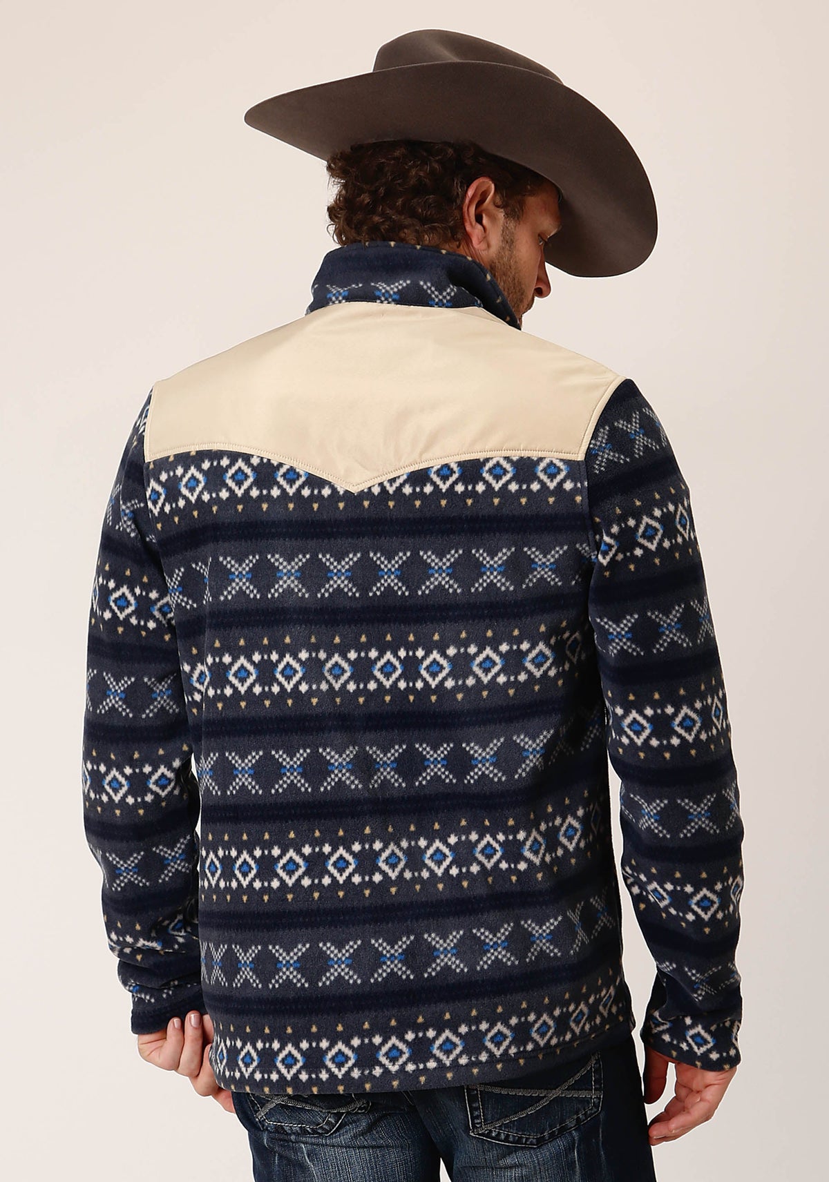 Roper Mens Navy Aztec Print Micro Fleece Pullover - Flyclothing LLC