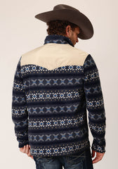 Roper Mens Navy Aztec Print Micro Fleece Pullover