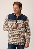 Roper Mens Cream Aztec Print Micro Fleece Pullover