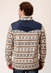 Roper Mens Cream Aztec Print Micro Fleece Pullover