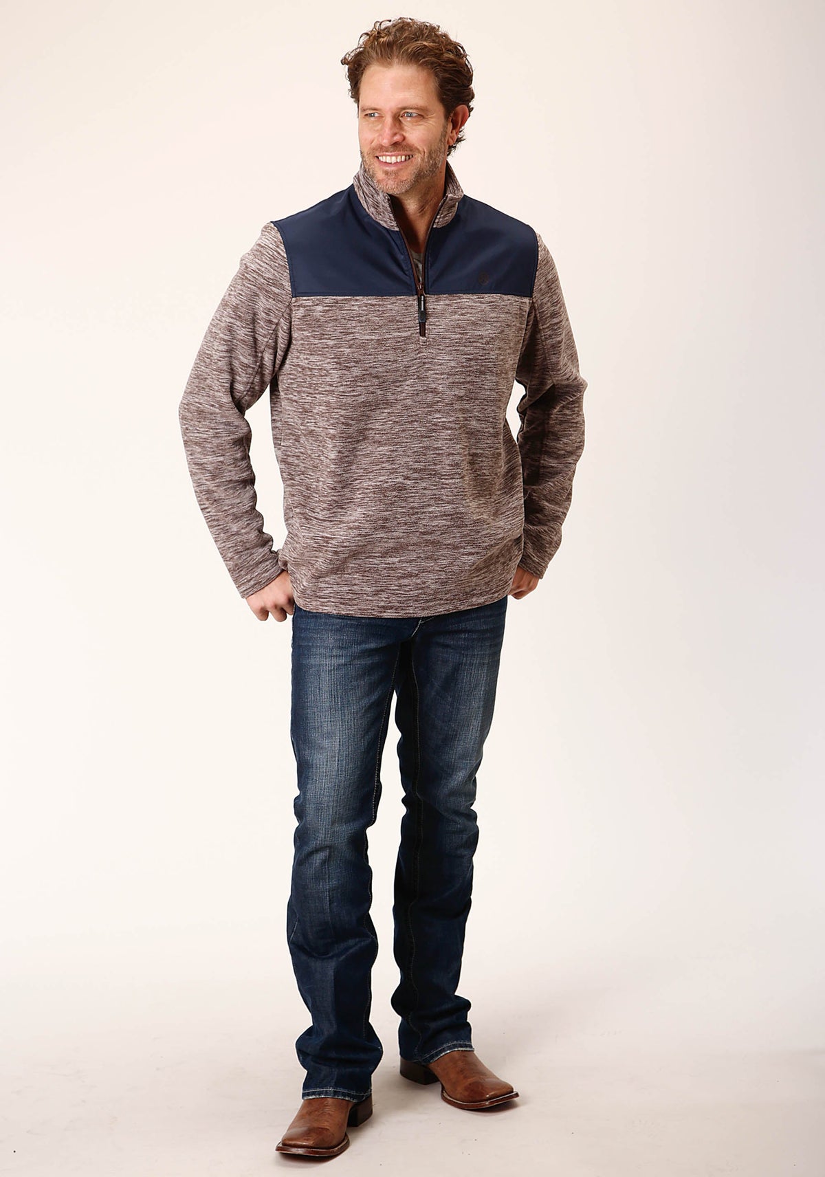 Roper Mens Hthr Chocolate Micro Fleece Pullover - Flyclothing LLC