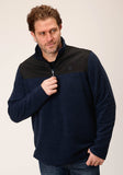 Roper Mens Hthr Navy Micro Fleece Pullover