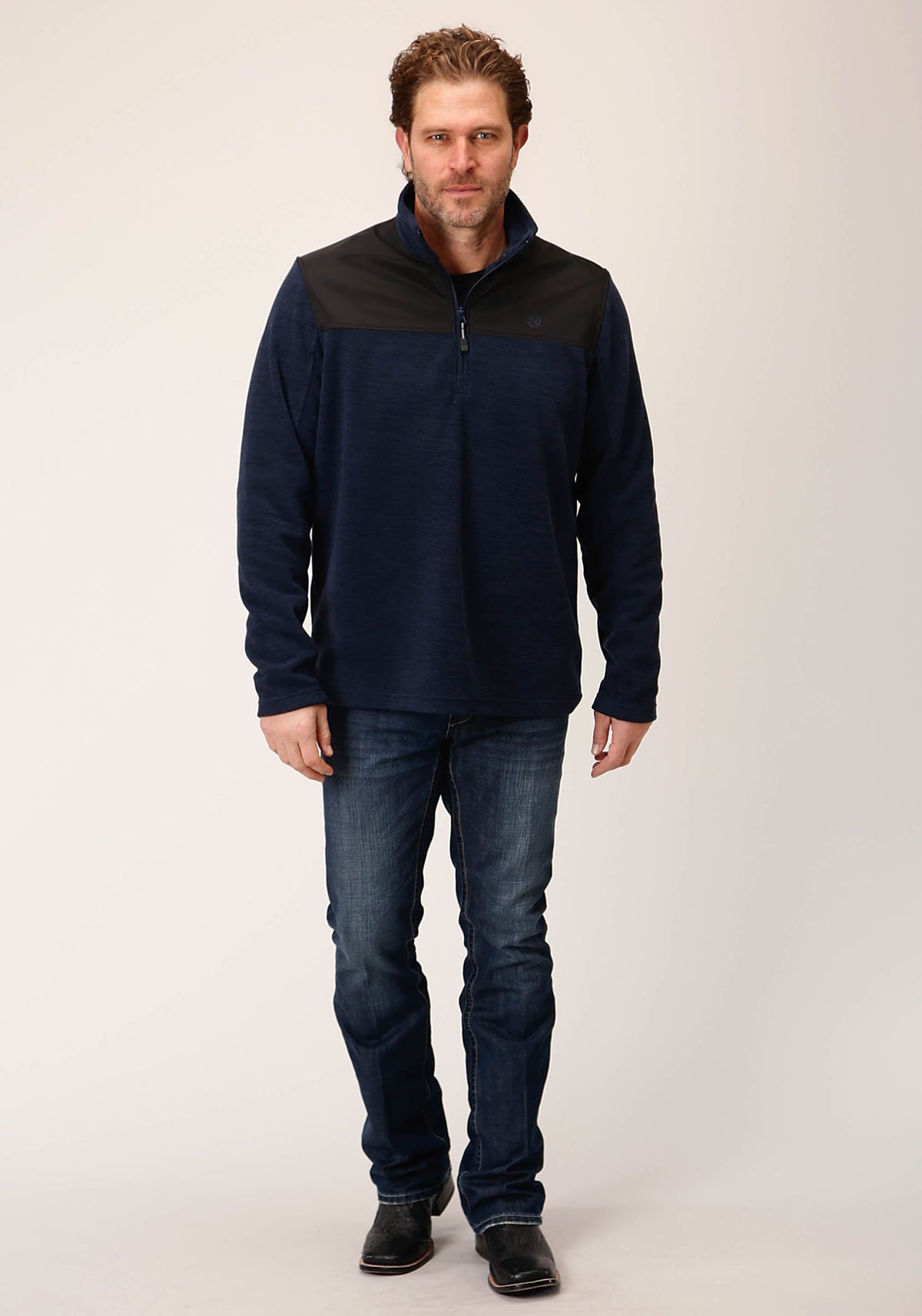 Roper Mens Hthr Navy Micro Fleece Pullover