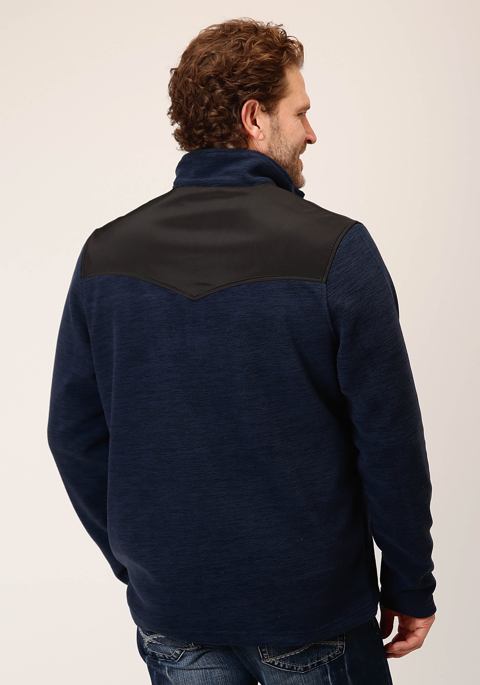 Roper Mens Hthr Navy Micro Fleece Pullover