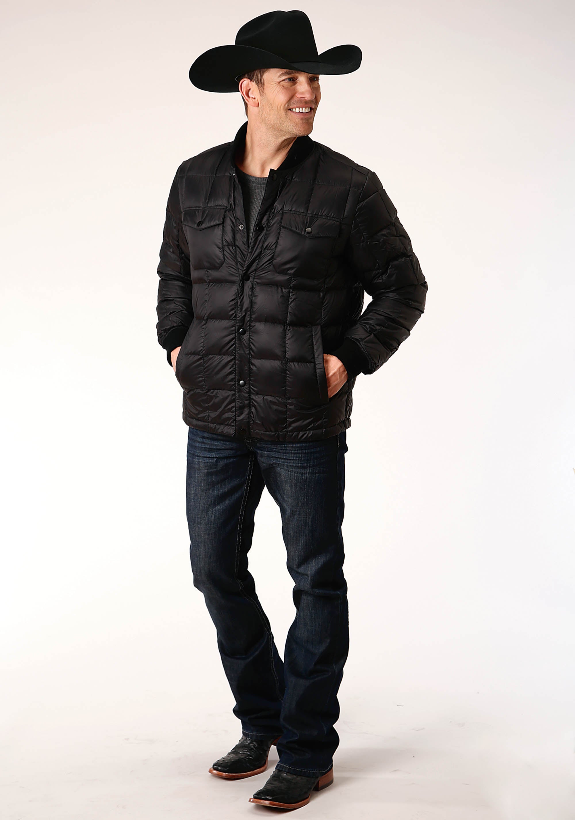 Roper Mens Down Proof Coated Jacket Black - Flyclothing LLC