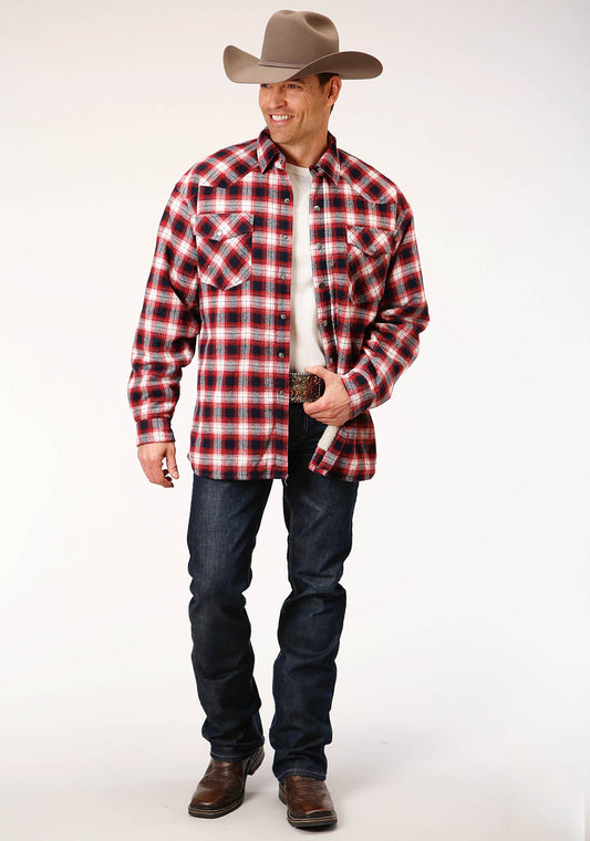 Roper Mens Long Sleeve Tall Fit Snap Sherpa Lined Flannel Shirt Jacket - Flyclothing LLC