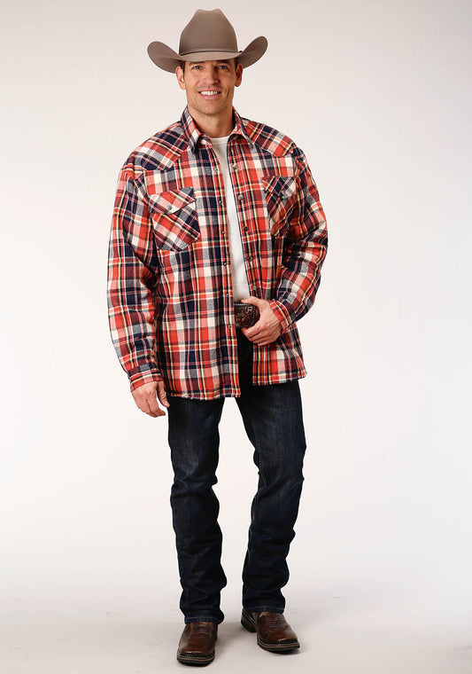 Roper Mens Long Sleeve Tall Fit Snap Sherpa Lined Flannel Shirt Jacket - Roper