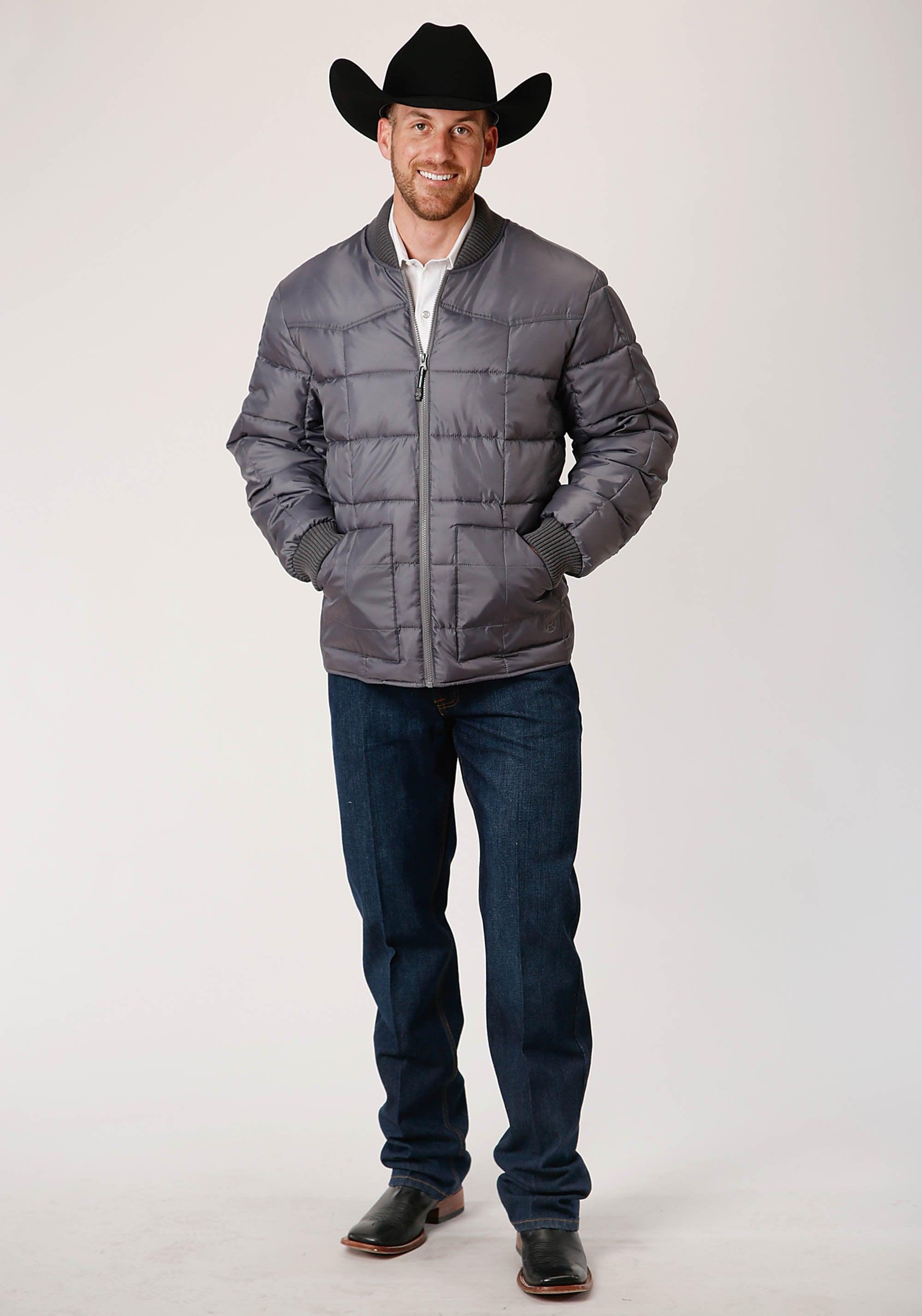 ROPER MENS GRAY QUILTED POLY FILLED ZIP FRONT JACKET - Flyclothing LLC