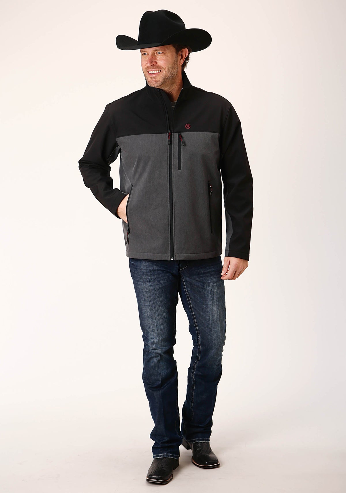 Roper Mens Grey Black Combo Soft Shell Jacket - Flyclothing LLC