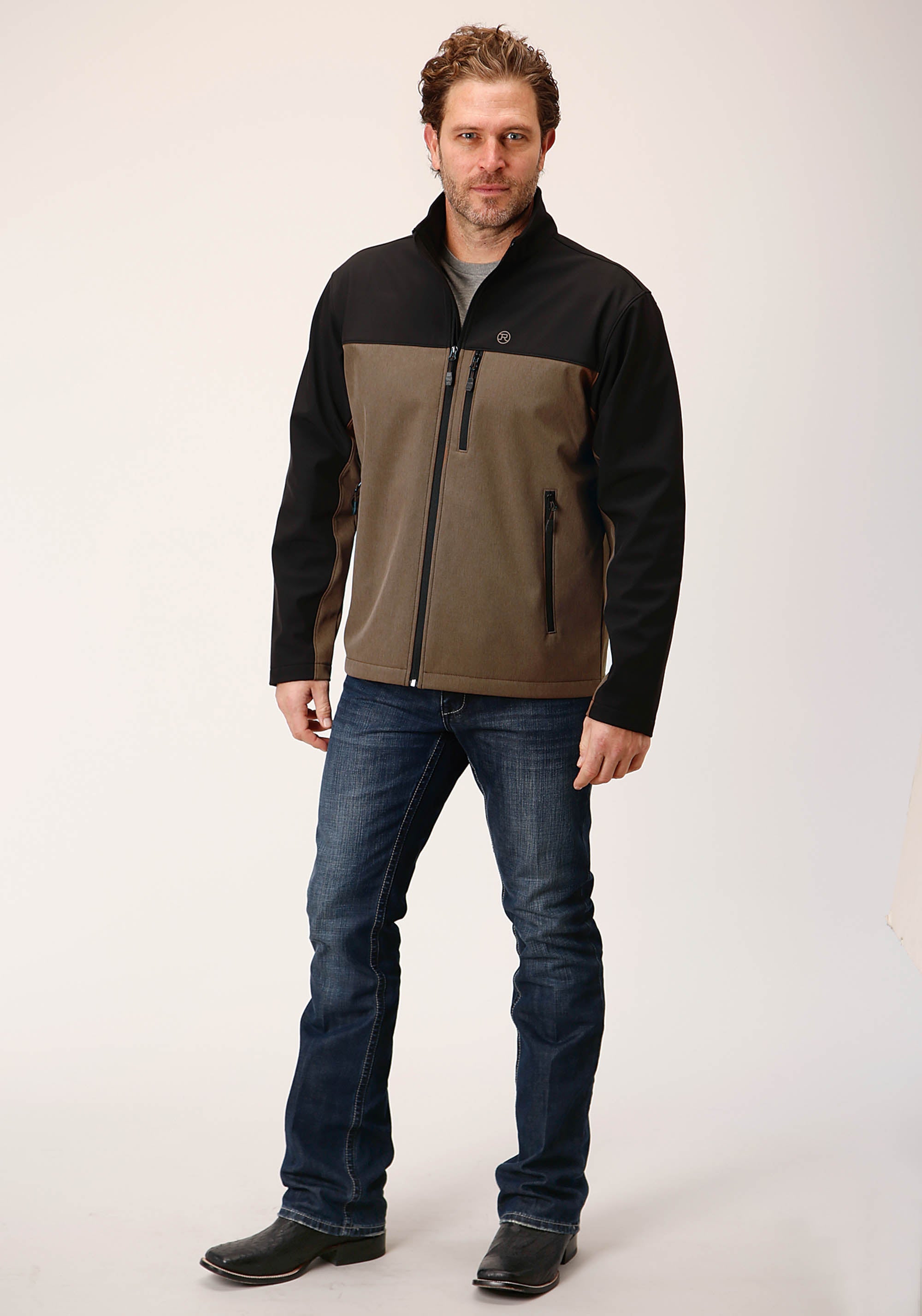 Roper Mens Brown Black Combo Soft Shell Jacket