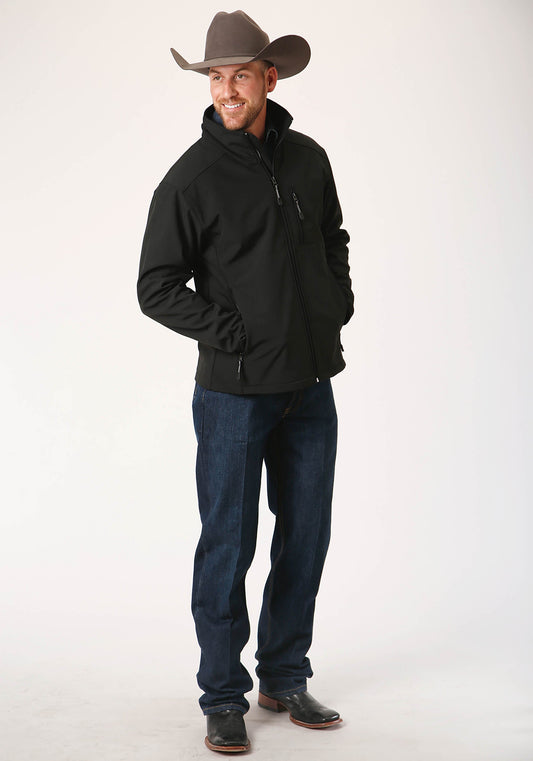 Roper Mens Black Softshell With Black Lining Zip Front Jacket - Flyclothing LLC