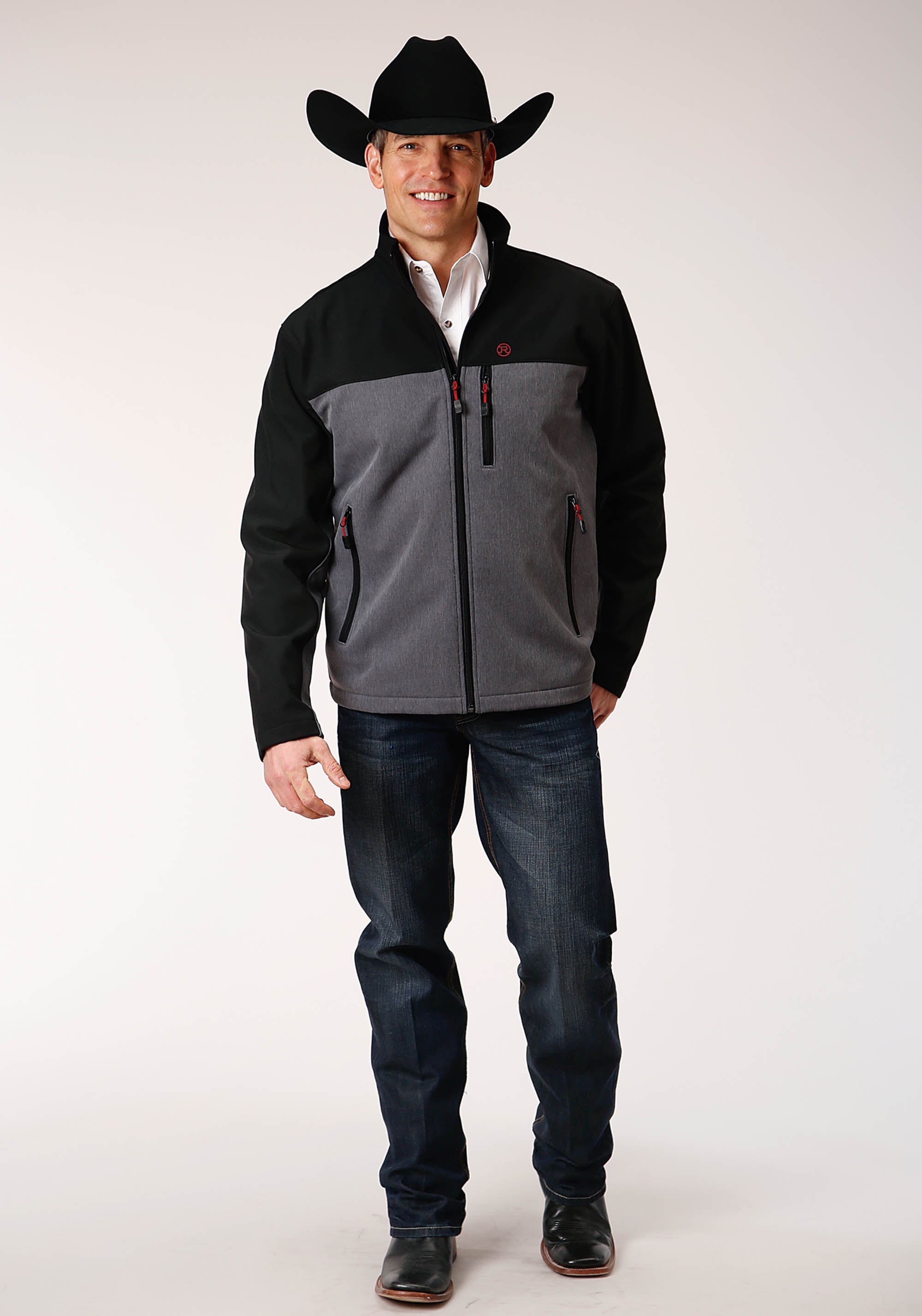 Roper Mens Pieced Grey Black Softshell Jacket - Flyclothing LLC