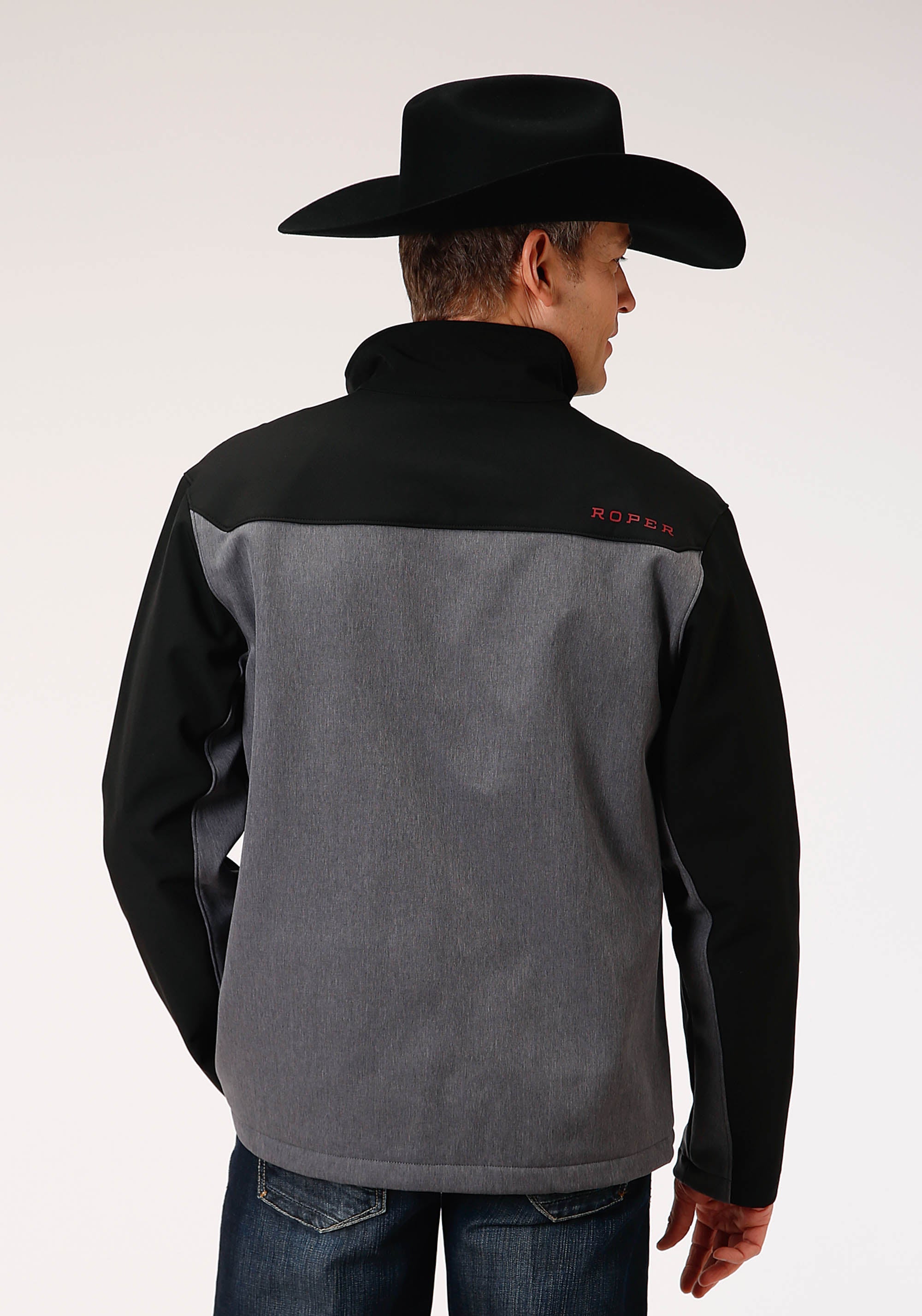 Roper Mens Pieced Grey Black Softshell Jacket - Flyclothing LLC