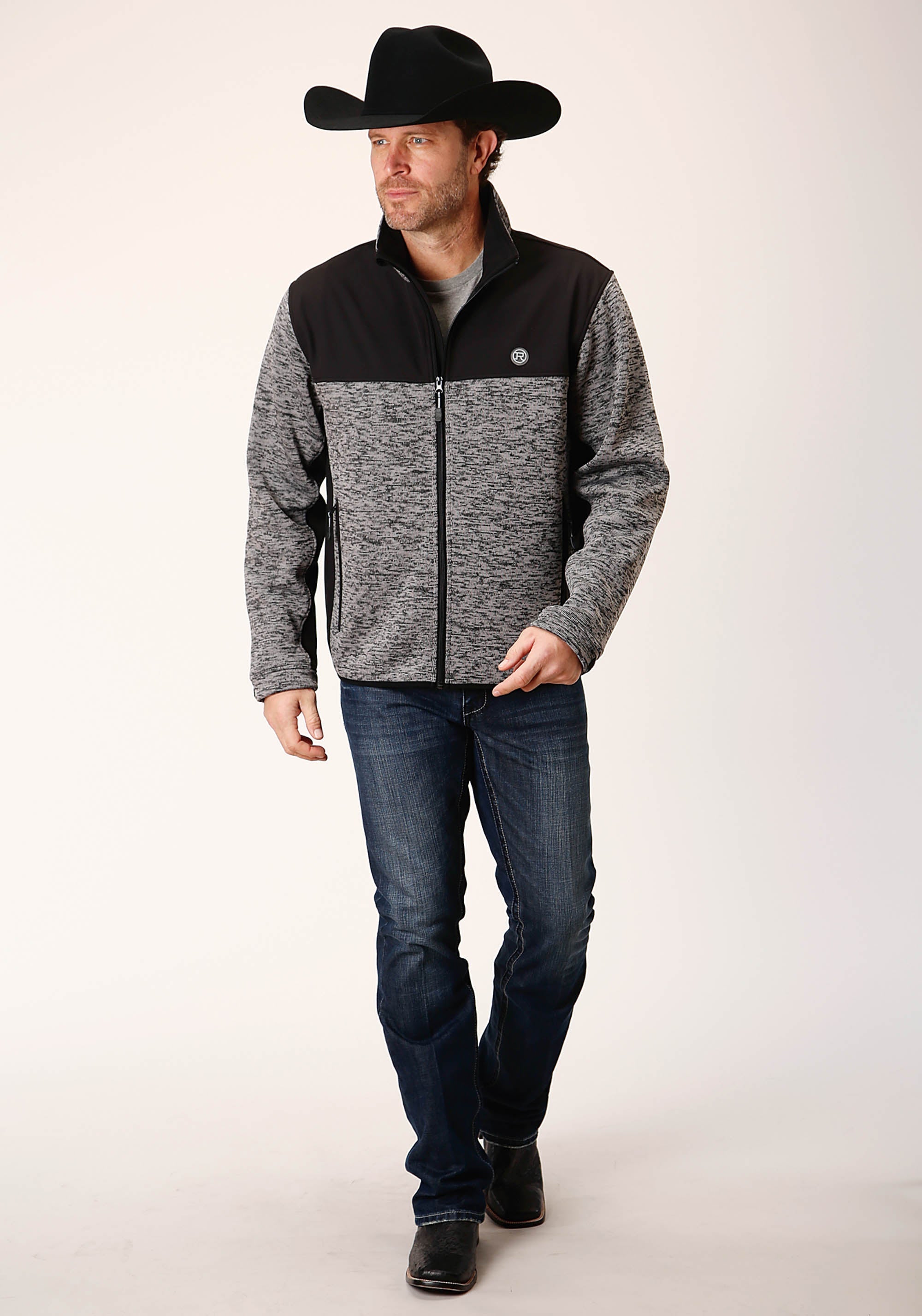 Roper Mens Black Grey Sweater Bonded Fleece Jacket - Flyclothing LLC