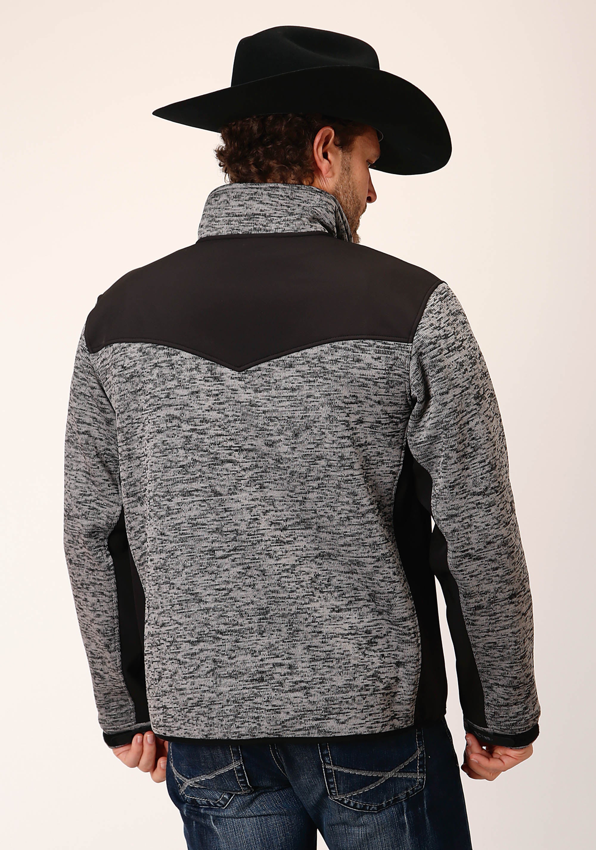 Roper Mens Black Grey Sweater Bonded Fleece Jacket - Flyclothing LLC