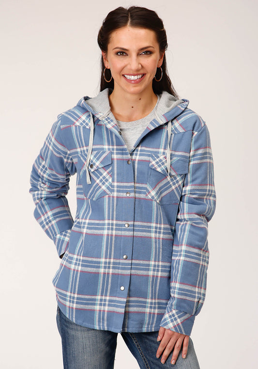 Roper Womens Long Sleeve Snap Thermal Lined Flannel Shirt Jacket