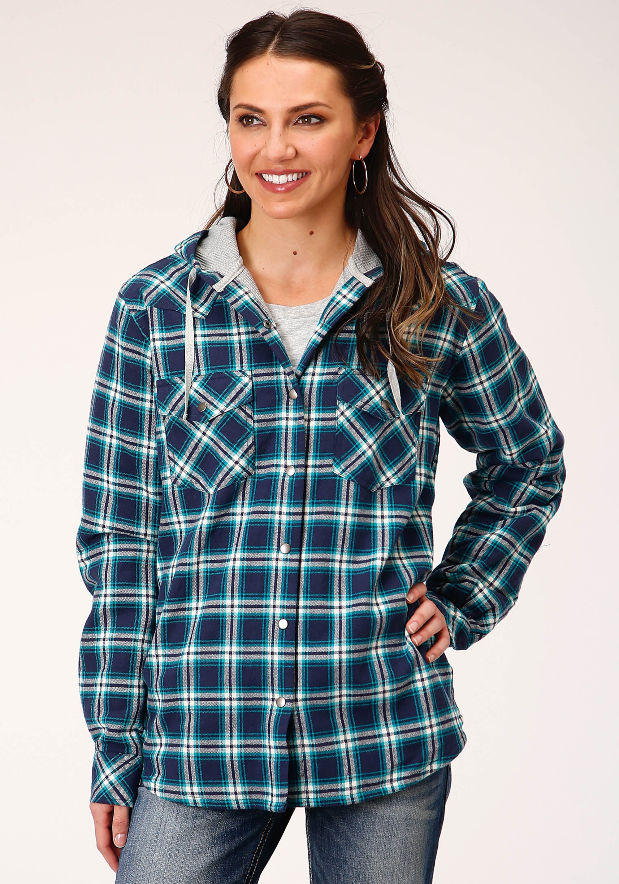 Roper Womens Long Sleeve Snap Thermal Lined Flannel Shirt Jacket - Roper