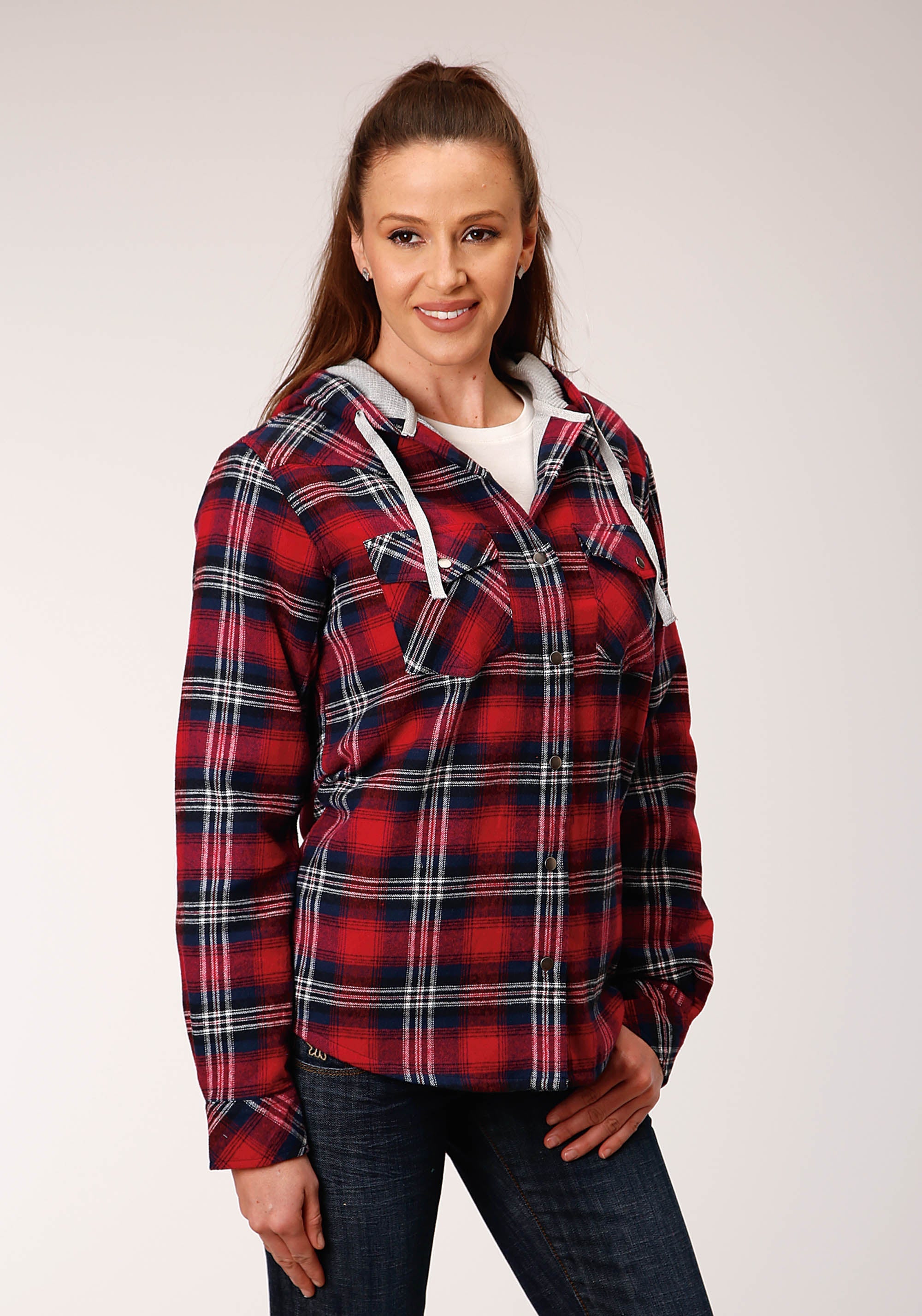 Roper Womens Long Sleeve Snap Thermal Lined Flannel Shirt Jacket