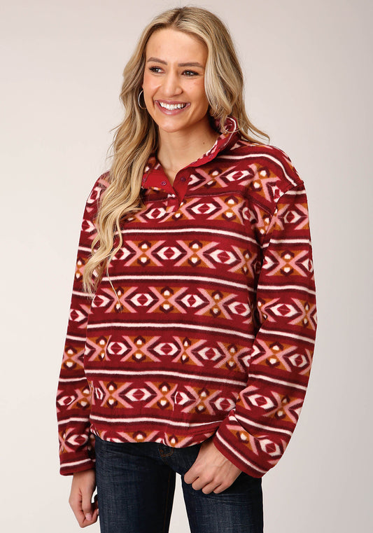 Roper Womens Berry Aztec Print Fleece Pullover