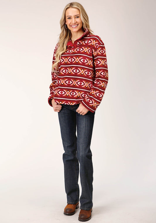 Roper Womens Berry Aztec Print Fleece Pullover - Flyclothing LLC