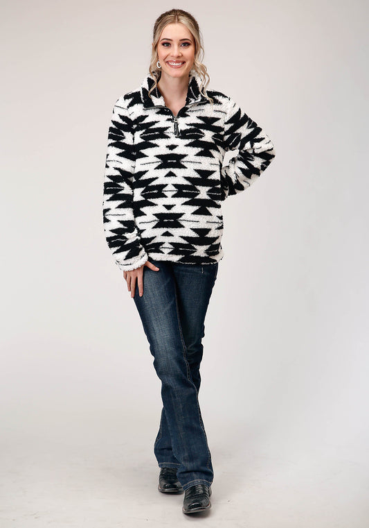 Roper Womens Polar Fleece Black White Aztec Pullover - Flyclothing LLC