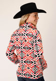 Roper Womens Grey Orange Pink Aztec Print Fleece Pullover - Flyclothing LLC