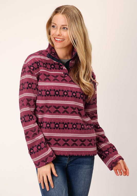 Roper Womens Rusty Red Aztec Print Fleece Pullover