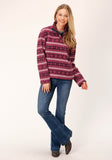 Roper Womens Rusty Red Aztec Print Fleece Pullover - Flyclothing LLC