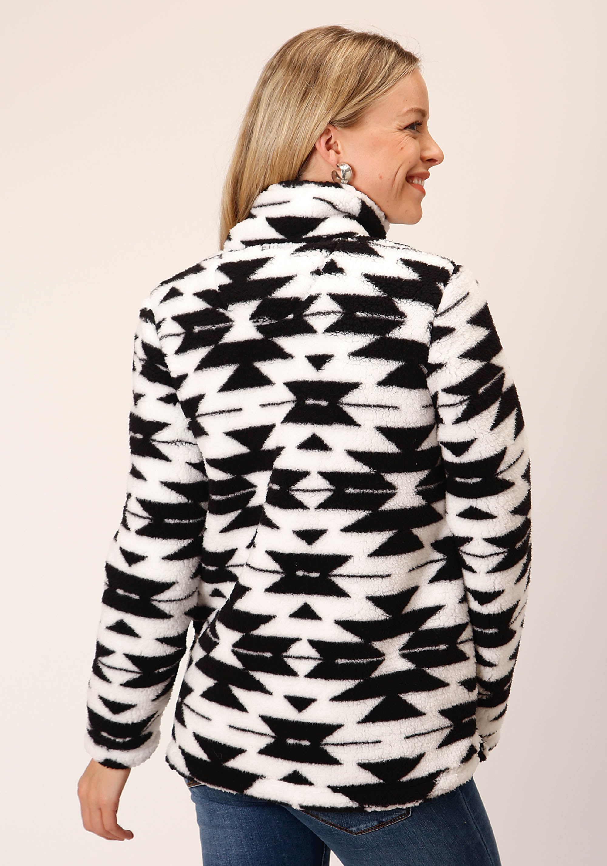 Roper Womens Black White Aztec Polar Fleece Pullover - Flyclothing LLC