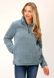 Roper Womens Solid Steel Blue Polar Fleece Pullover