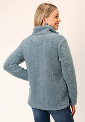 Roper Womens Solid Steel Blue Polar Fleece Pullover