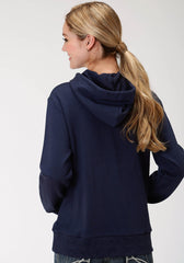 Roper Womens Blue Solid Hooded Sweatshirt