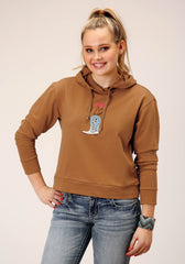 Roper Womens Knit Tabacco Brown French Terry Hoodie Sweatshirt - Roper