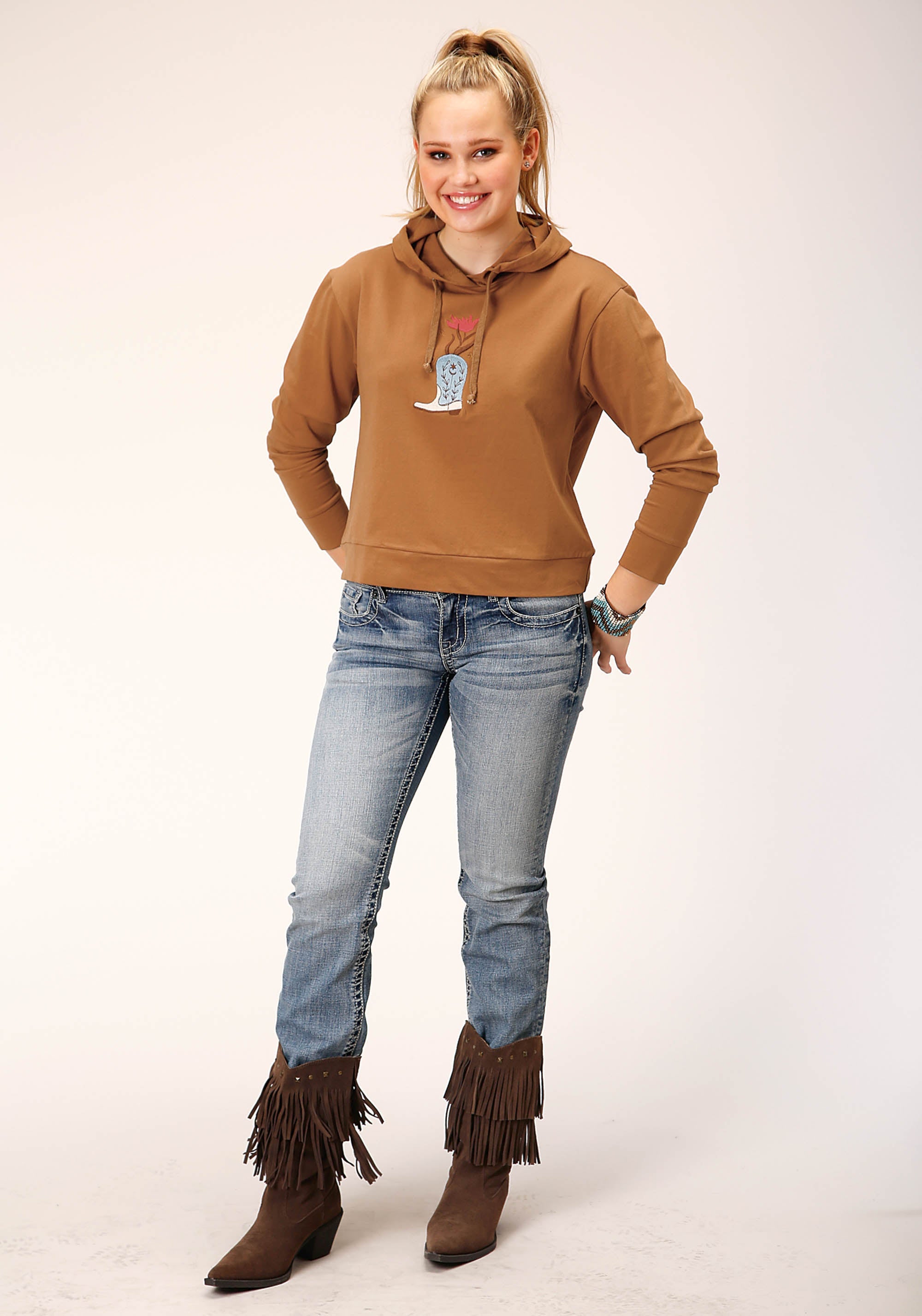 Roper Womens Knit Tabacco Brown French Terry Hoodie Sweatshirt - Flyclothing LLC