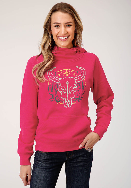 Roper Womens Knit Rose Heathered Asymetrical Hoodie Sweatshirt