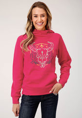 Roper Womens Knit Rose Heathered Asymetrical Hoodie Sweatshirt - Roper