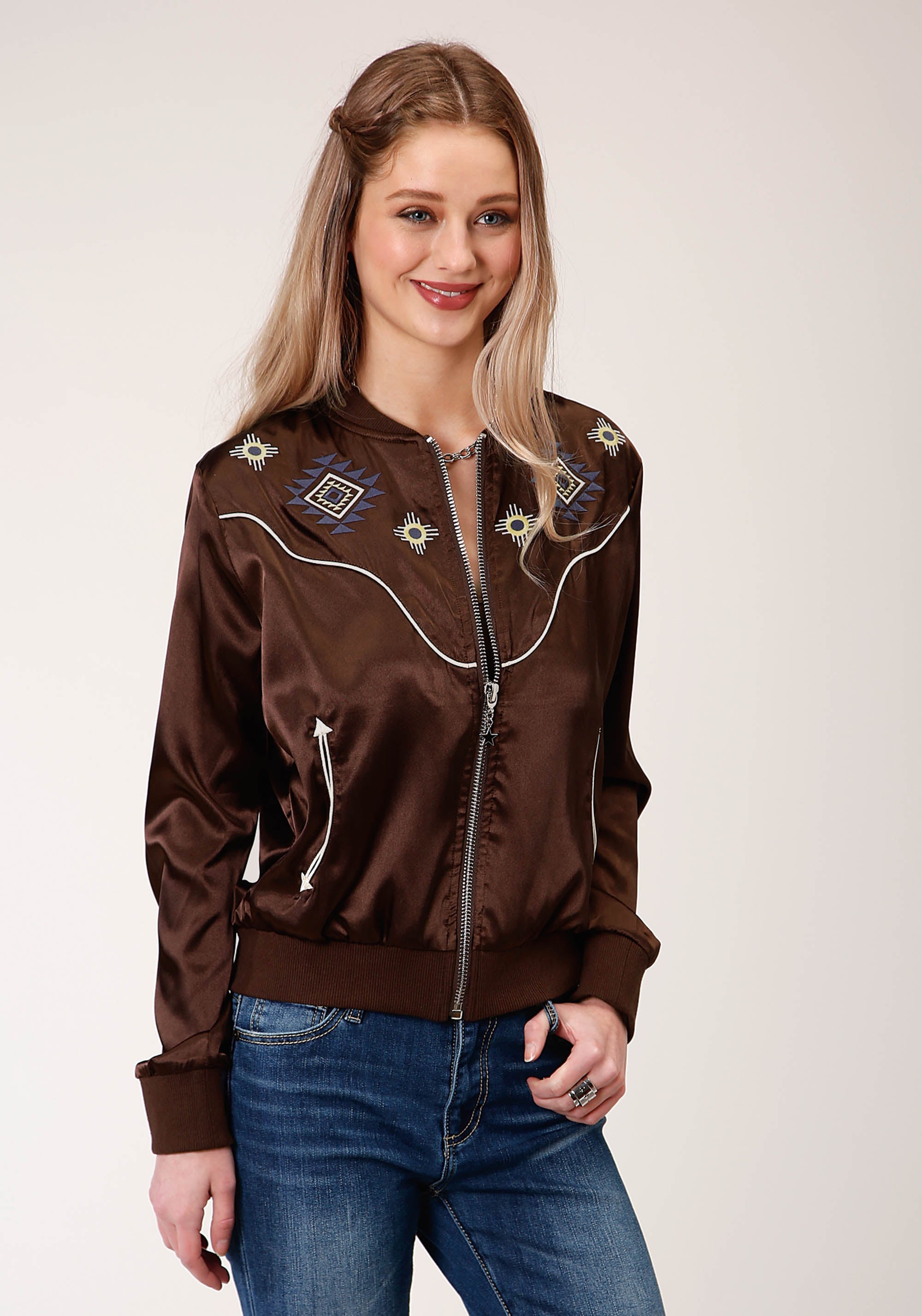 Roper Womens Satin Poly Bomber Jacket - Roper