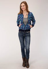 Roper Womens Print Rayon Bomber Style Jacket - Roper