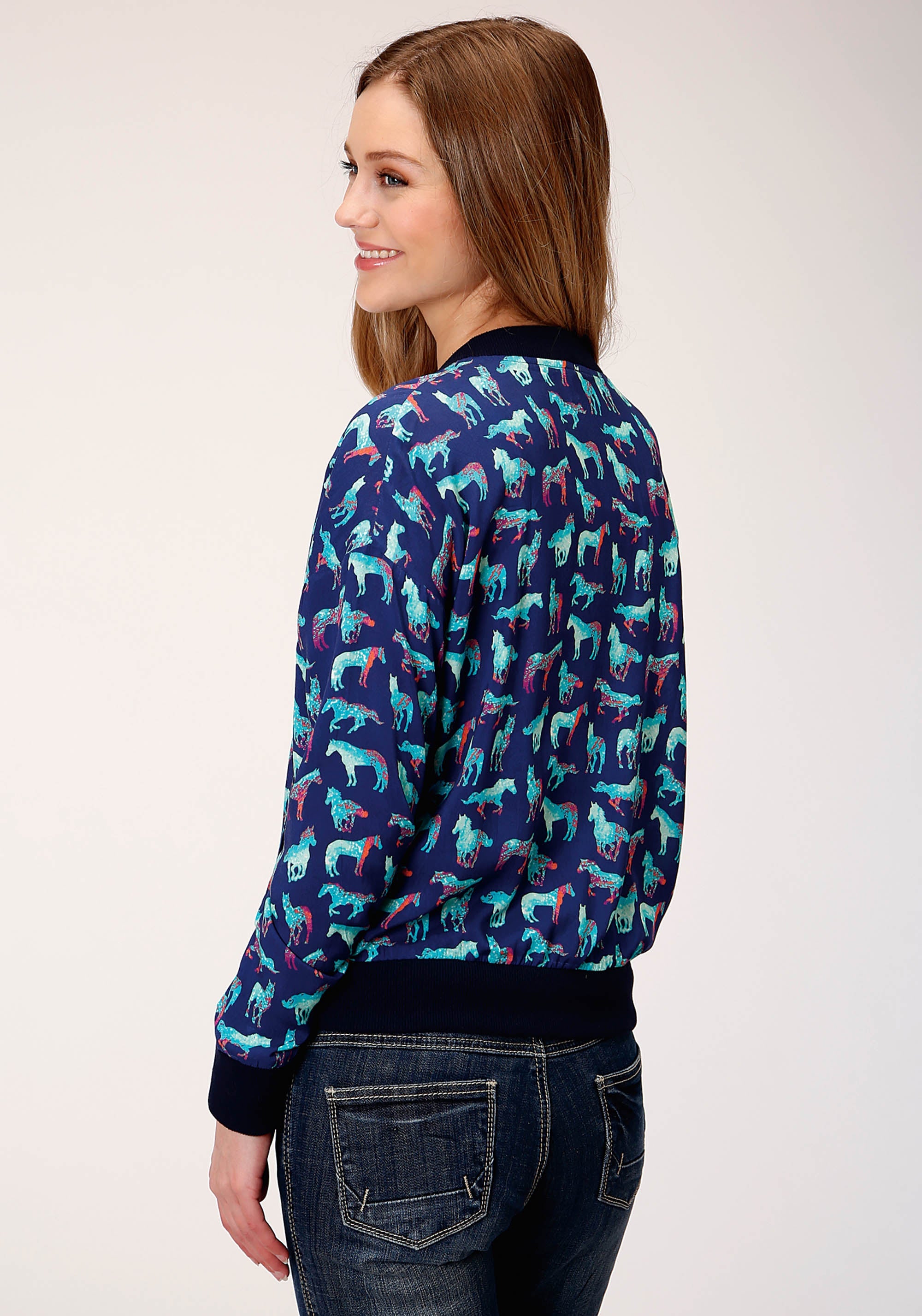 Roper Womens Print Rayon Bomber Style Jacket - Roper