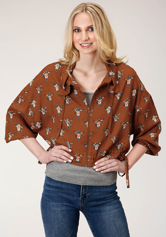 Roper Womens Cowskulls Print Dolman Sleeve Jacket - Roper