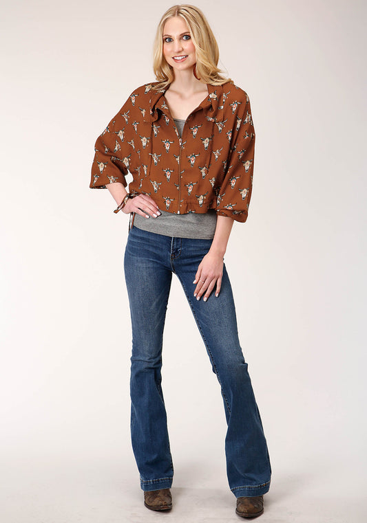 Roper Womens Cowskulls Print Dolman Sleeve Jacket - Flyclothing LLC