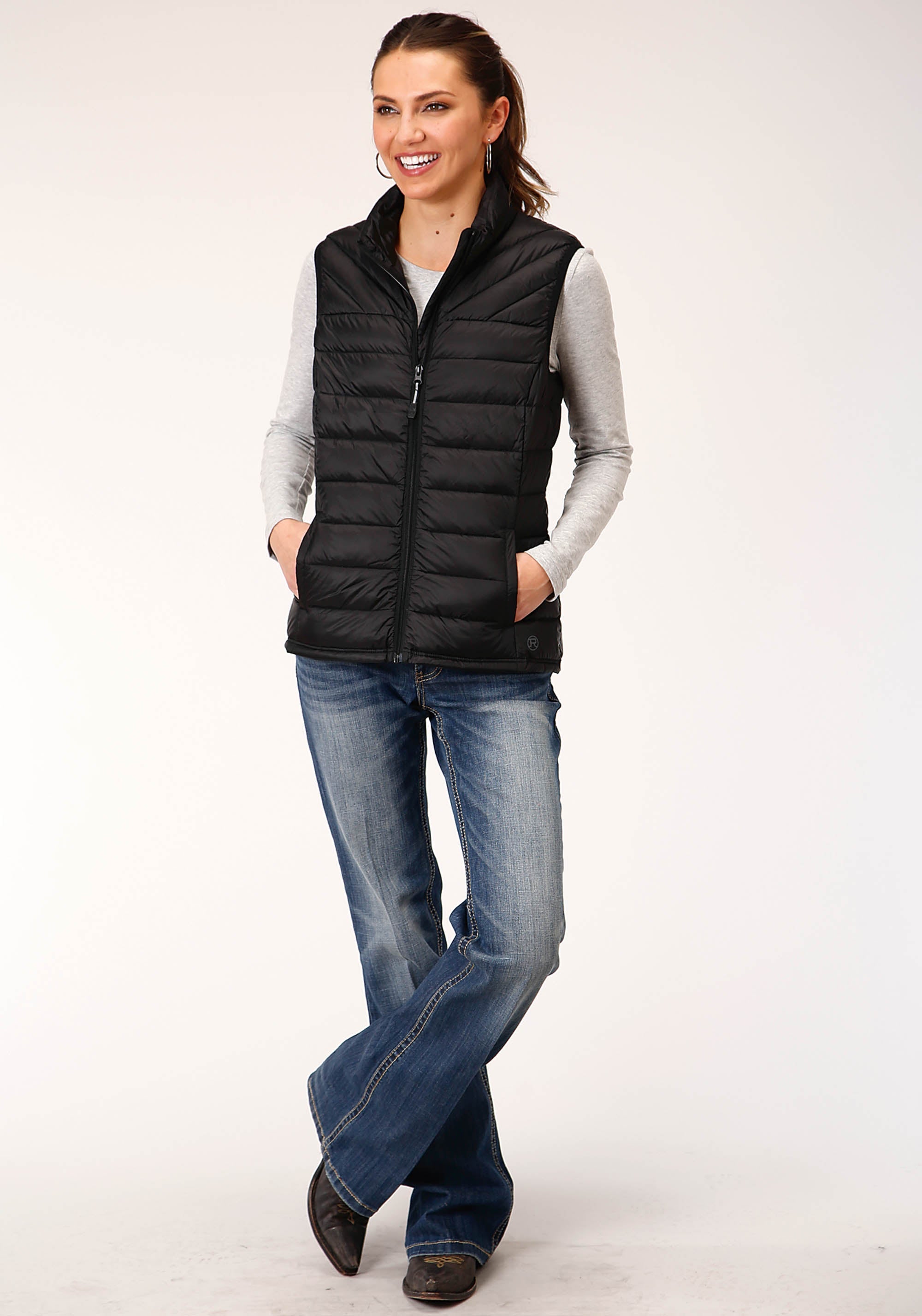 Roper Womens Down Cushable Down Filled Vest Black - Flyclothing LLC