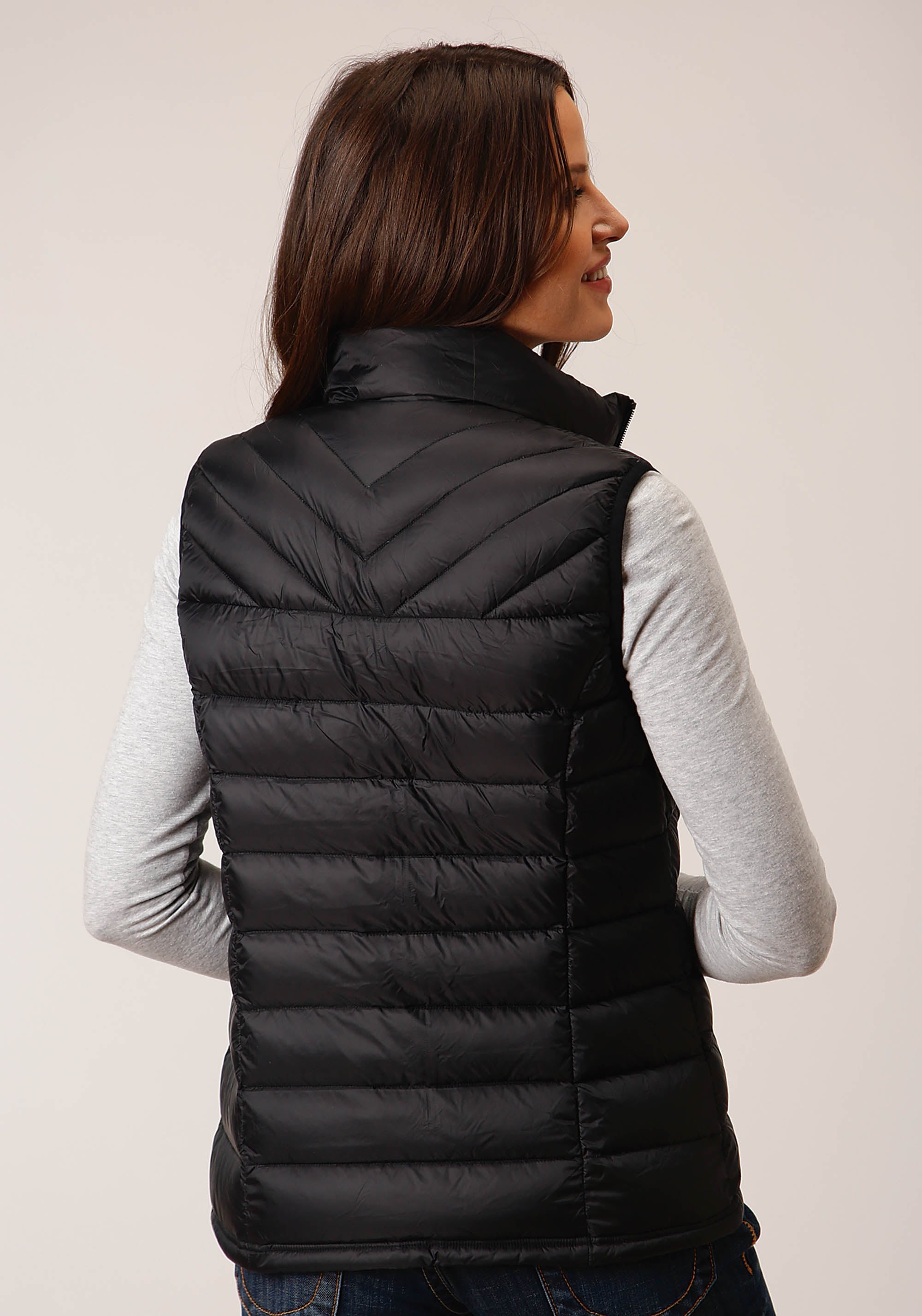 Roper Womens Down Black Nylon Dwn Proof Coated Vest - Flyclothing LLC