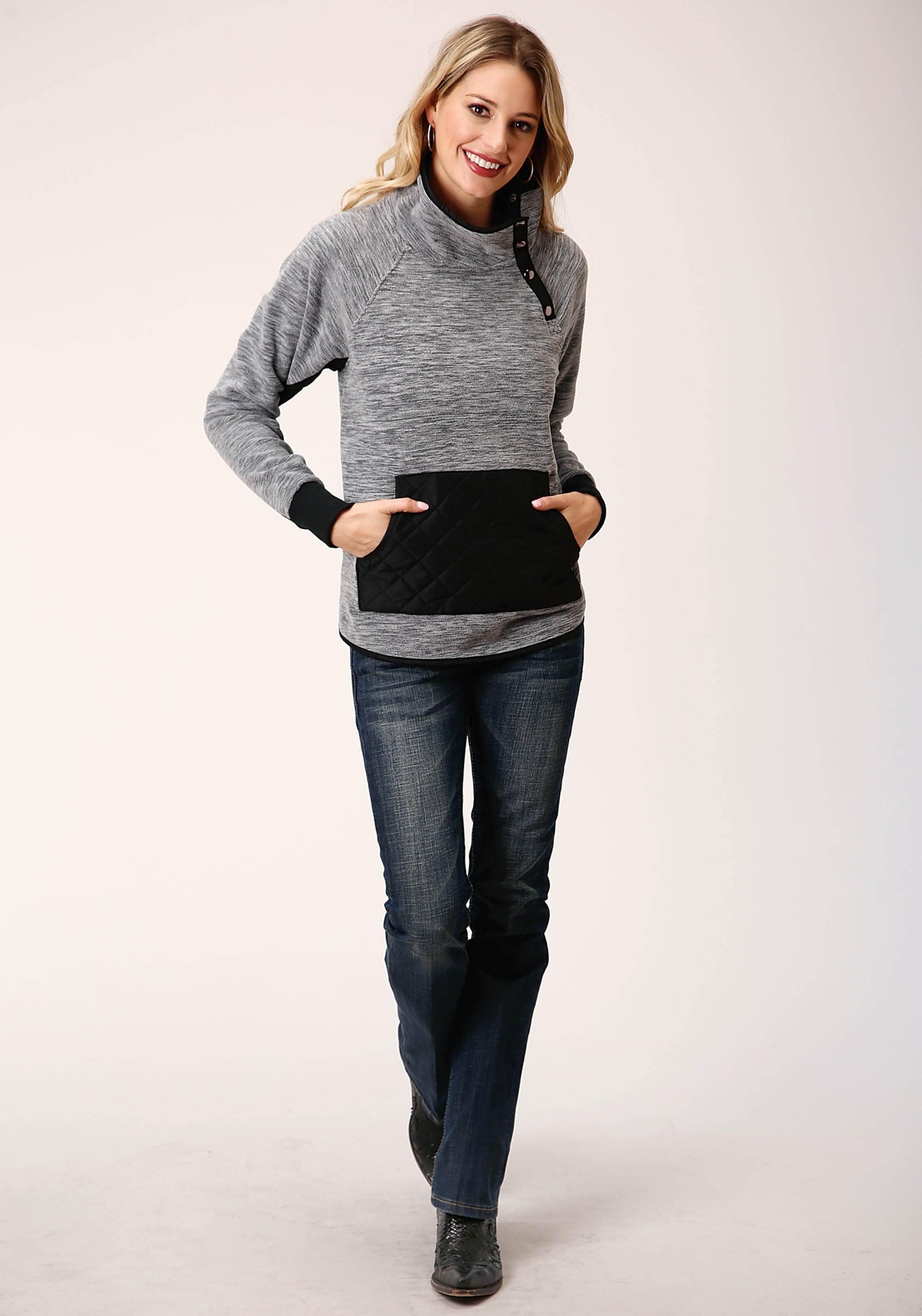 Roper Womens Heathered Grey Fleece Pullover