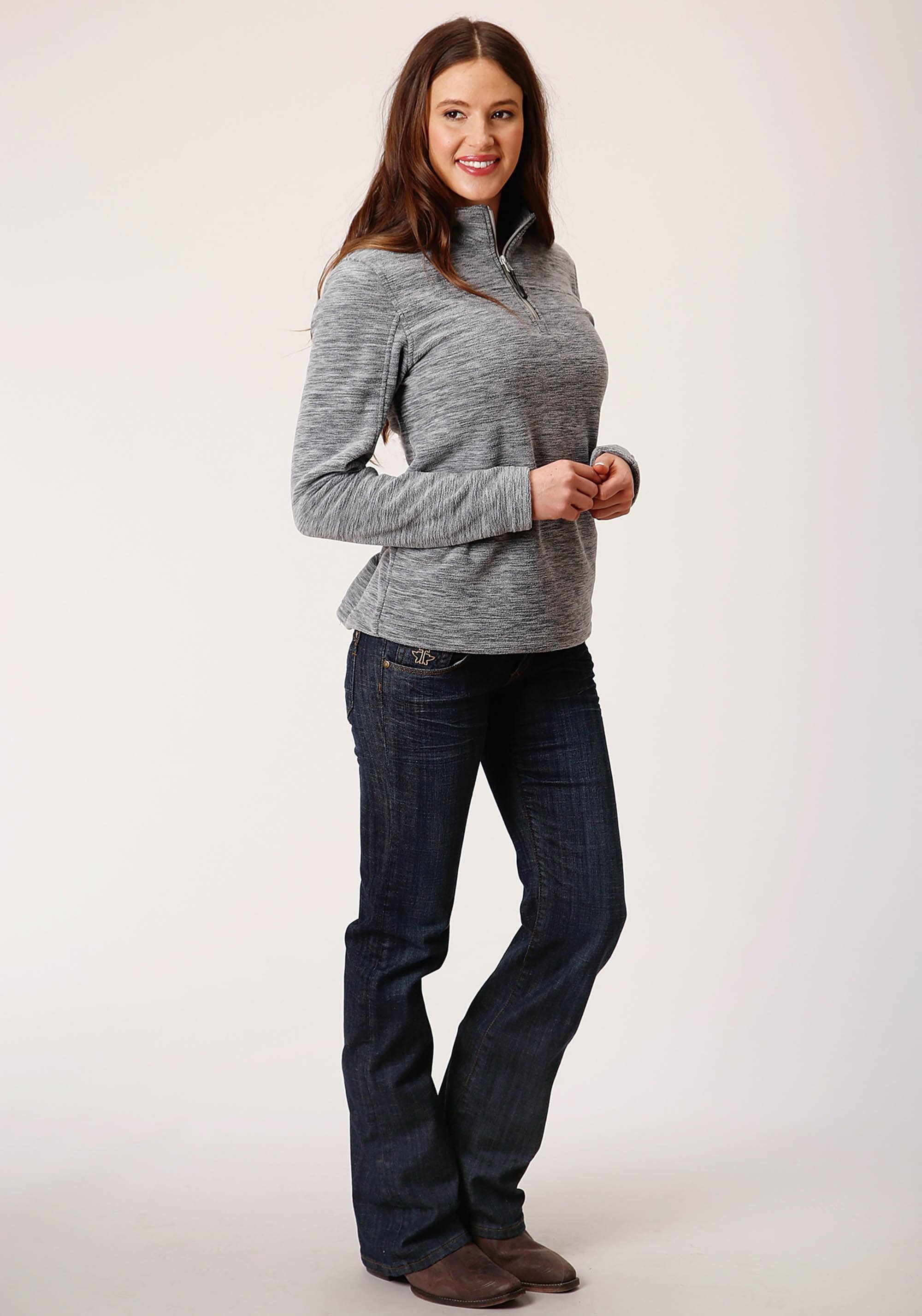 Roper Womens Heathered Grey Fleece Pullover