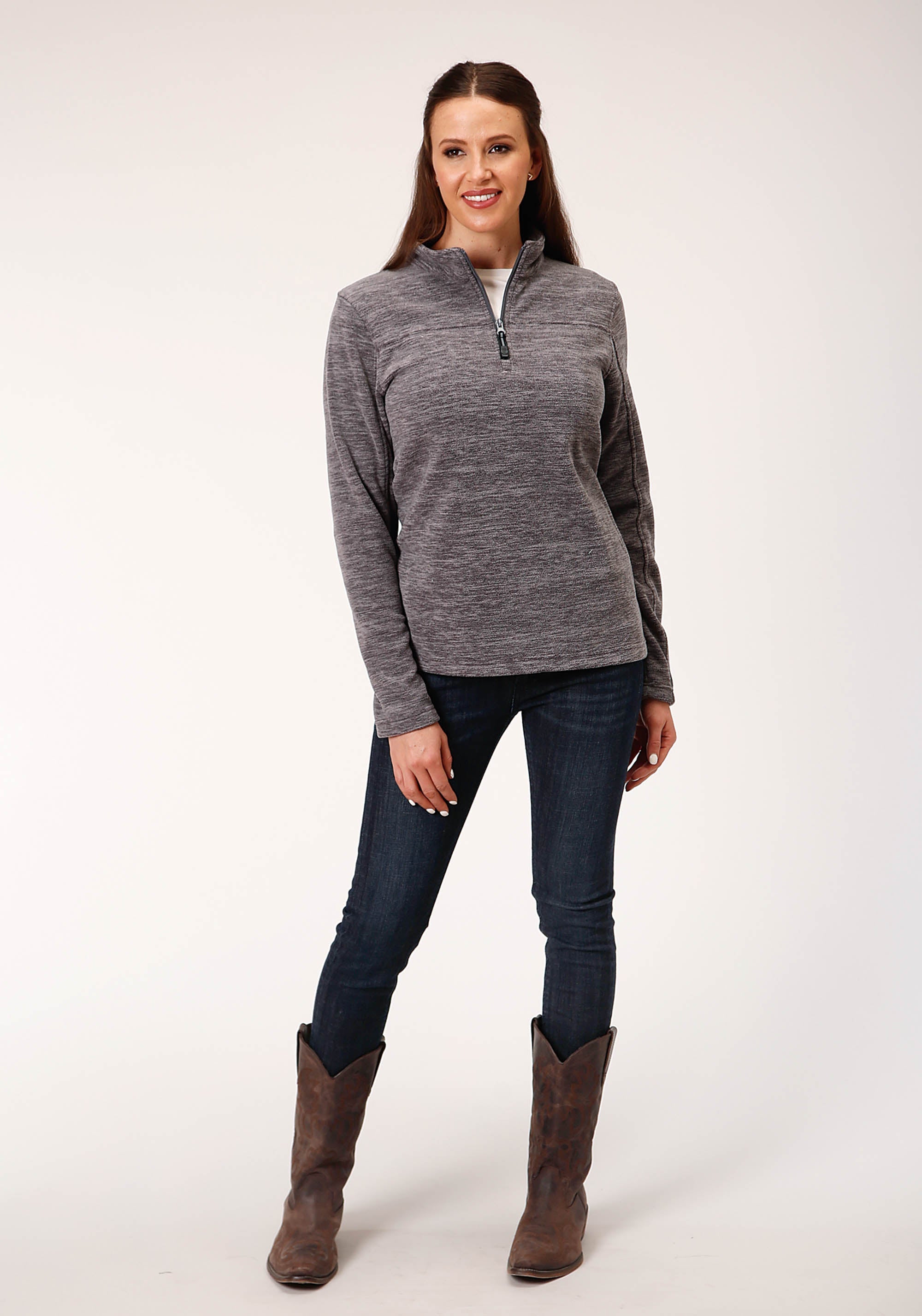 Roper Womens Melange Grey Micro Fleece Pullover - Flyclothing LLC